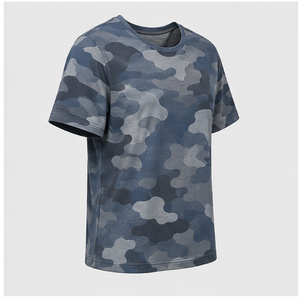 Camiseta de Manga Corta para Hombre con Cuello Redondo y Estampado de Camuflaje en Capas Azul Acero Personalizada MTS-CAMO-0039 - Product Image 3
