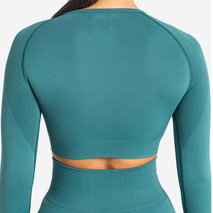 High Waisted Leggings Long Sleeve Top Wholesale New Seamless Activewear Women's Fitness Set featuring Solid Yoga Wear for Gym - Product Image 4