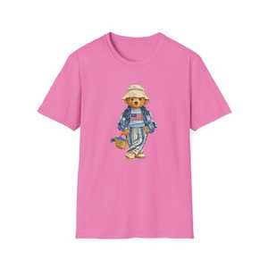 Camiseta Azul Claro para Mujer con Estampado de Oso, Cuello Redondo, Manga Corta, Casual, 100% Algodón, Transpirable, Corte Regular - Product Image 4