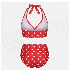 NORTH APPROACH Red Polka Dot 2 Piece <b>Bikini</b> <b>Set</b> Halter Neck High Waist Twist Front Swimwear Women - Product Image 2