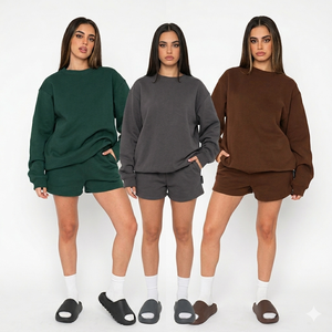 Conjunto Cómodo de Sudadera y Pantalones Cortos <span class=keywords><strong>para</strong></span> Mujer, Estilo Moderno e Informal, Ligero, <span class=keywords><strong>para</strong></span> Chicas - Product Image 1