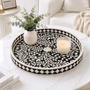Handmade Bone Inlay Green White Moroccan Design Food Grade Multifunction Tray New Arrival Factory <b>Sale</b> Floral Pattern <b>Home</b> - Product Image 6
