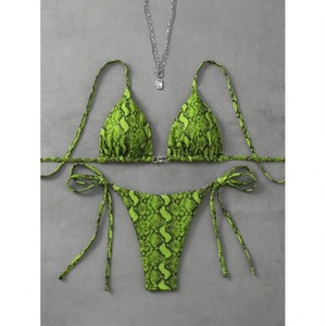 Ensemble de bikini imprimé serpent pour femmes, haut triangle à nouer, bas string en spandex et polyester, maillot de bain - Product Image 3