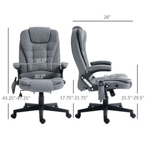 Sedia da Ufficio Reclinabile in Lino a 6 Punti con Schienale Alto, Grigia, con Massaggio Vibrante e Calore, Design Tradizionale, Base in Nylon - Product Image 3