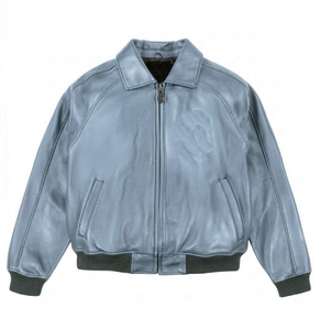 Custom Men's Winter Genuine Lambskin Leather Motorcycle Bomber <b>Jacket</b> with Front Logo Position - Product Image 3