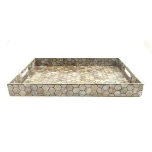 Plateau de service en nacre fait main, mosaïque de coquillages décorative de luxe pour une décoration intérieure haut de gamme - Product Image 1