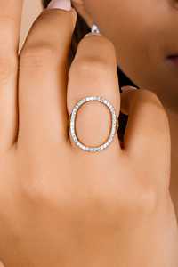 Anillo moderno de círculo abierto con diamante cultivado en laboratorio de corte redondo, engaste pavé, solitario, para uso diario, de lujo, llamativo, de oro macizo de 10K, 14K, 18K - Product Image 2