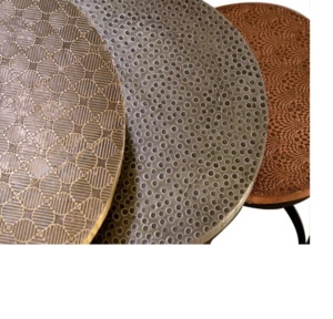 Mesa de anidación de diseño moderno, Juego de 3, acabado Natural con pata de Metal - Product Image 5