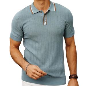 2025 été nouvelle mode à manches courtes couleur unie hommes pull tricoté Cool soie laine décontracté affaires Polo hommes vêtements - Product Image 1