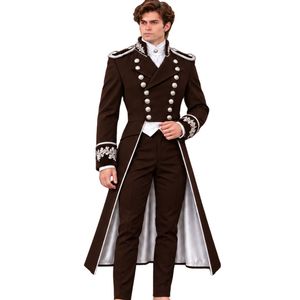 Costume de queue-de-pie victorien rouge foncé pour homme, veste longue gothique formelle à double boutonnage avec broderie argentée, pantalon, veste de marié pour mariage - Product Image 1