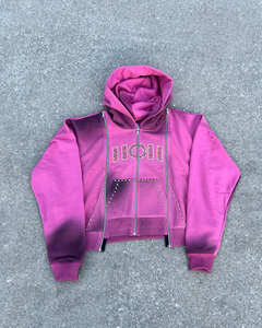 Ensemble de survêtement 2 pièces personnalisé avec strass, noir délavé à l'acide, en coton épais, effet soleil délavé, style vintage, comprenant un sweat à capuche zippé et un pantalon de survêtement - Product Image 3