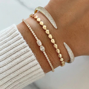 Gold Plated Cuff <b>Bracelet</b> Women's <b>Crystal</b> Rhinestone Micro Insert Classic Style Fashion Jewelry Gift - Product Image 2