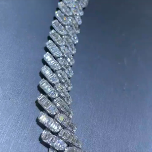 Wholesale Baguette Cut Moissanite Diamond Cuban Chain Solid White Gold <b>Men</b> Women Luxury <b>Necklace</b> - Product Image 3