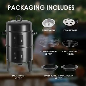 Griglia per fumatore a carbone verticale portatile a 3 livelli da 16 \ "facile controllo della temperatura per barbecue da campeggio all'aperto - Product Image 4