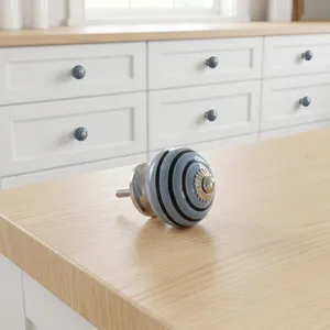 <b>Ceramic</b> Cabinet <b>Knob</b> Round Traditional Blue Striped Design Kitchen <b>Drawer</b> Handle Durable Outdoor Wardrobe Furniture Hardware - Product Image 5