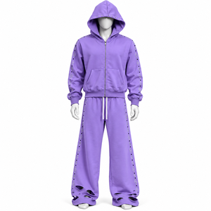 Conjunto de chándal transpirable de corte holgado con cremallera, estampado serigrafiado y parche bordado para hombre - Product Image 4