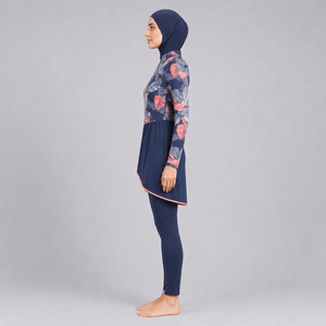 High Quality Women Floral Print Burkinis High Neck Long Sleeve Full Coverage Swimwear With Asymmetric Design Swim <b>Burkini</b> Set - Product Image 2