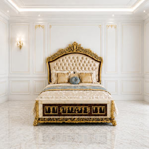 Juego de Cama de Madera de Teca Sólida de Diseño Italiano de Lujo, Muebles Clásicos para Dormitorio Más Vendidos, Compre Cama Royal Tufted con Tocador - Product Image 2