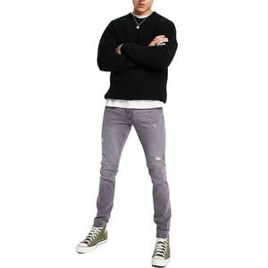 Custom Men's Regular Fit Straight-leg Solid Button Winter Denim <b>Jeans</b> 100% Cotton Mid Waist Washable & Breathable Casual Pants - Product Image 5