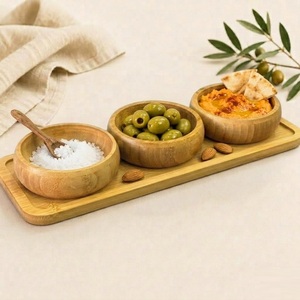 Juego de Tazones para Condimentos de Madera Hechos a Mano, Ecológicos, con Bandeja, 3 Piezas, Plato para Servir Aperitivos, Diseño Moderno, Vajilla para Cocina y Hogar - Product Image 5