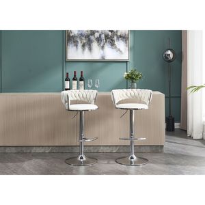 Set di 2 Sgabelli da Bar Girevoli Regolabili in Altezza con Base Cromata e Poggiapiedi, Design Semplice in Velluto + Gambe Cromate + Sollevamento Meccanico - Product Image 4