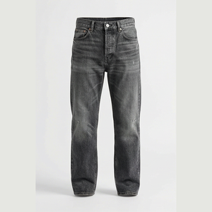 Jean en denim coupe droite délavé foncé pour homme, taille haute, coupe classique, en coton, style décontracté, pantalon d'automne - Product Image 1