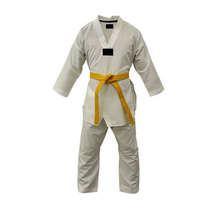 Uniforme de Karate para Niños, Blanco, de Algodón, Corte Regular, Transpirable, de una Pieza, Ropa de Artes Marciales para Niños con Cinturón Amarillo Incluido - Product Image 1