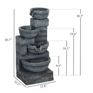Fontana Moderna a 4 Livelli in Resina con LED e Cascata di Bacchette Decorative, Alta 76 cm, per Parchi - Product Image 3