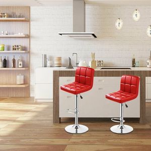 Ensemble de 2 tabourets de bar pivotants en cuir PU, chaises de pub rouges - Product Image 1
