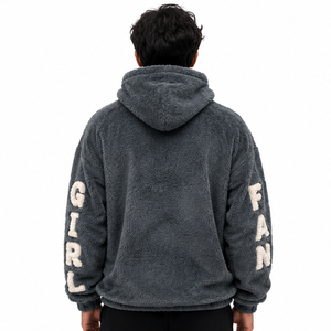 Men's Cotton Fleece Hoodies Oversized Plush Pullover Embroidered Lettering Sleeve Warm <b>Streetwear</b> Wholesale B2B USA Supplier - Product Image 2