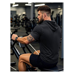 เสื้อฮู้ดแขนสั้นผู้ชาย สำหรับออกกำลังกาย ฟิตเนส เล่นกีฬา ผ้าฝ้าย น้ำหนักเบา ระบายอากาศดี เสื้อยืดมีฮู้ดลำลอง สำหรับฝึกซ้อมกีฬา - Product Image 2