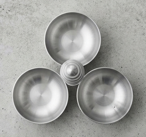 Stainless Steel 3 Bowl Serving <b>Set</b> With Central <b>Honey</b> Dipper Serving Platter Dry Fruit Nut Chocolate Dish - Product Image 2