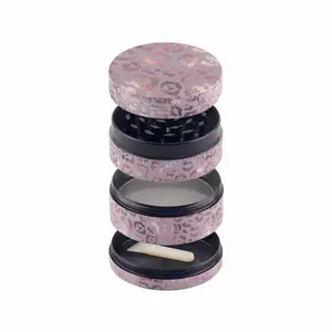 BEYOU Pink Special Design Leopard Mini Runde Tabak Gewürzmühle Lagerung Zink legierung 4 Schicht Custom Grinder Herb