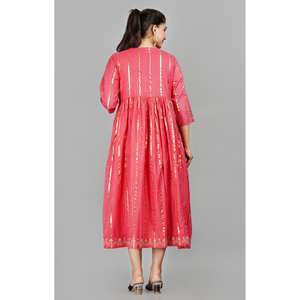 Traje Salwar Casual de Moda Aarti con Manga Tres Cuartos, Cuello con Lazo, Cintura Elástica, Transpirable, para Uso Diario, Silueta en A, Bordado - Product Image 5