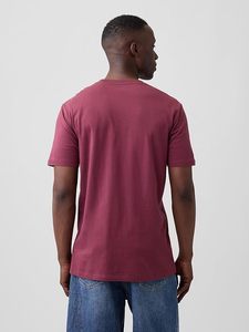 Camiseta roja de manga corta con cuello redondo de algodón de color liso y corte regular para hombre, top informal de punto tipo jersey - Product Image 4