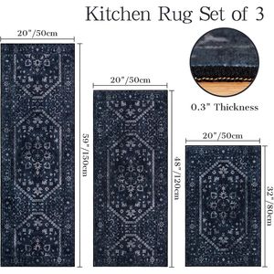 Set di 3 Tappeti da Cucina Boho Blu Navy, Lavabili, Antiscivolo, Morbidi, per Cucina, Corridoio, Bagno, Lavanderia, Tappeti Decorativi per Tutti i Pavimenti - Product Image 5