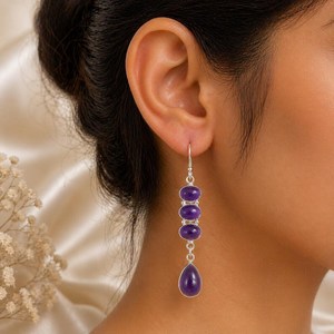 Handmade Amethyst Drop <b>Earrings</b> Sterling Silver Oval Pear Shape Birthstone Jewelry Gift for Women Export Nikhil Gems NG-033 - Product Image 3