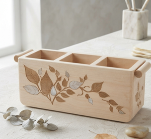 Natural Wood Color Multi-Purpose Organizer Modern <b>Caddy</b> Birchwood Handcrafted <b>Wooden</b> Standing Type for Kitchen - Product Image 5