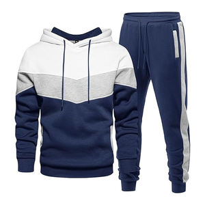 Precio al por mayor: Conjunto deportivo de invierno reversible de color liso con chaqueta con capucha y cordón y pantalón jogger para entrenamiento. - Product Image 1