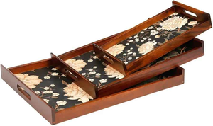 Plateau de service en bois MDF artisanal de qualité supérieure en provenance d'Inde, forme rectangulaire élégante, design floral coloré pour les goûters et la décoration intérieure - Product Image 3