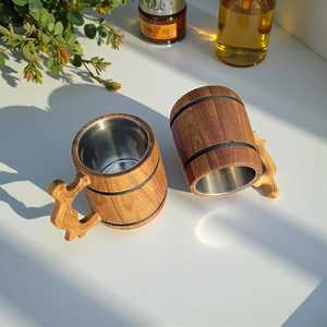 Jarra de Cerveza de Madera Hecha a Mano, Estilo Barril Moderno con Asa, Reutilizable, para Uso Doméstico, Accesorios de Bar - Product Image 4
