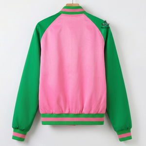 HMR Custom Embroidery Greek Letter Sorority Applique Alpha Kapa Satin Bomber Jacket Breathable Quilted Light <b>Weight</b> - Product Image 3