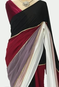 KV Women's Premium Georgette Rayon Traditional Autumn Multicolour Patta Saree Unstitched <b>Blouse</b> Quick Dry - Product Image 1