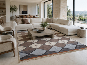 Tapis DECORDEC en laine tuftée à la main, motif losanges imbriqués, antidérapant, écologique, à poils moyens et épais, idéal pour les hôtels - Product Image 4