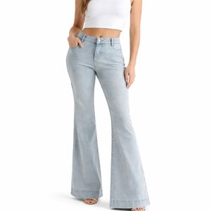 Jeans de mujer de color azul claro, corte acampanado, cintura alta, pantalones de mezclilla con corte de campana, ajuste cómodo para mujer. - Product Image 2