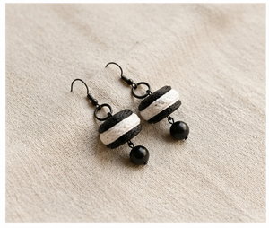 Modern Eco-friendly KOTTRAVAI Carved Leather Earrings <b>Black</b> <b>White</b> <b>Striped</b> Beaded Dangle Hook Style Gift Craft Jewelry - Product Image 4