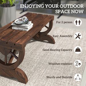 Banc de jardin en bois rustique de style campagnard pour 2 personnes, capacité de 550 lb, design roue de chariot, pour véranda, patio, jardin, parc - Product Image 6