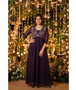 Latest Traditional Embroidered Georgette Anarkali Dress Long Sheer Sleeve <b>Festive</b> Indian Wedding Formal Dress for Women Wear - Product Image 1