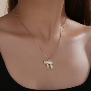 Pendentif QIKU Chai plaqué or 18 carats, bijoux <span class=keywords><strong>pour</strong></span> femmes, judaïsme, collier israélien <span class=keywords><strong>pour</strong></span> femmes, cadeau de bijoux - Product Image 2