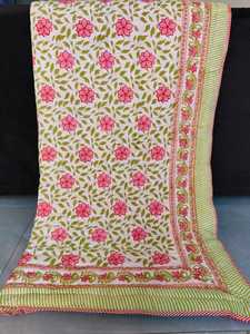 Couette et couvre-lit réversibles faits main en coton Jaipuri Razai, imprimés à la main par blocs floraux, motif botanique - Product Image 5